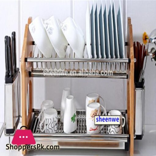 2 Tier Stainless Steel Kitchen Dish Plate Drainer Storage Rack