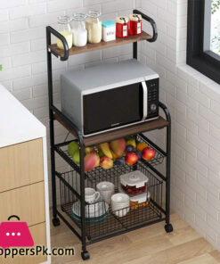 4 Tier Metal Kitchen Bakers Rack Rolling Utility Cart Spice Rack Microwave Oven Stand Shelf Utensil Holder Drawer Organizer Fruit Vegetable Storage Basket