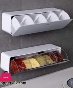 Condiment Box Kitchen Utensils One Multi Grid Spice Jar Combination 4 Grid Wall Mounted Salt Sugar MSG Storage Seasoning Box