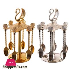 Decorative Swan Base Holder 6 Spoons Coffee Dessert Spoons Kitchen Dinnerware Set for Stirring Mixing Sugar CoffeeDinnerware Sets