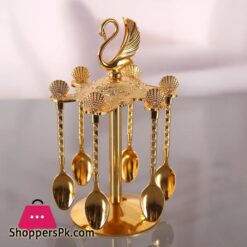 Decorative Swan Base Holder + 6 Spoons Coffee Dessert Spoons Kitchen Dinnerware Set For Stirring Mixing Sugar Coffee|Dinnerware Sets 9 Decorative Swan Base Holder 6 Spoons Coffee Dessert Spoons Kitchen Dinnerware Set For Stirring Mixing Sugar Coffeedinnerware Sets