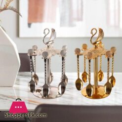 Decorative Swan Base Holder + 6 Spoons Coffee Dessert Spoons Kitchen Dinnerware Set For Stirring Mixing Sugar Coffee|Dinnerware Sets 12 Decorative Swan Base Holder 6 Spoons Coffee Dessert Spoons Kitchen Dinnerware Set For Stirring Mixing Sugar Coffeedinnerware Sets