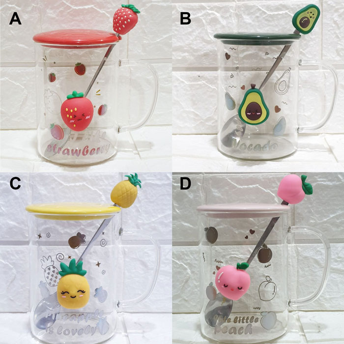 Glass Mug With Lid Mug With Spoon Milk Mug Tea Drinkware 