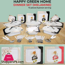 Happy Home Green Home Melamine Dinner Set - 8 Person 72 Pcs
