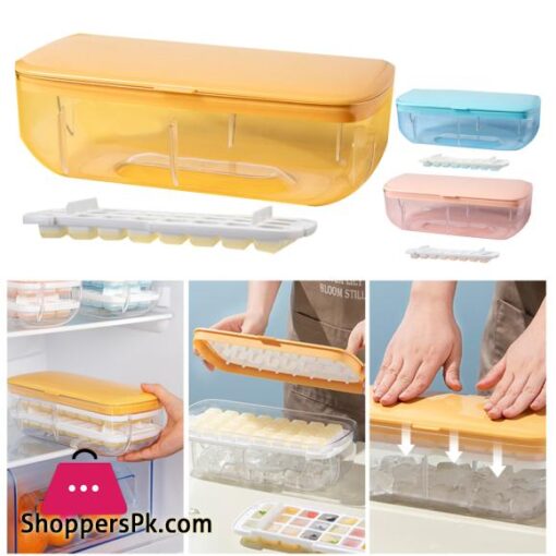 Ice Cube Tray with Lid and Bin Quick Release Silicone Ice Cube Maker Mold with Container for Cocktail Whiskey Bar Kitchen Tools