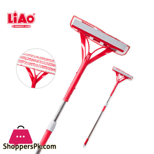 LiAo Double Use Long Glass Cleaning Wiper Window Cleaner with Microfiber Brush & Hand Squeegee