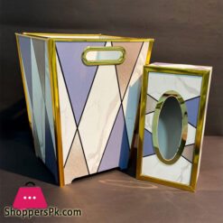 Modern Design Wooden Dustbin &Amp; Tissue Box Set