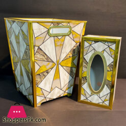Modern Design Wooden Dustbin &Amp; Tissue Box Set