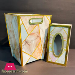 Modern Design Wooden Dustbin &Amp; Tissue Box Set
