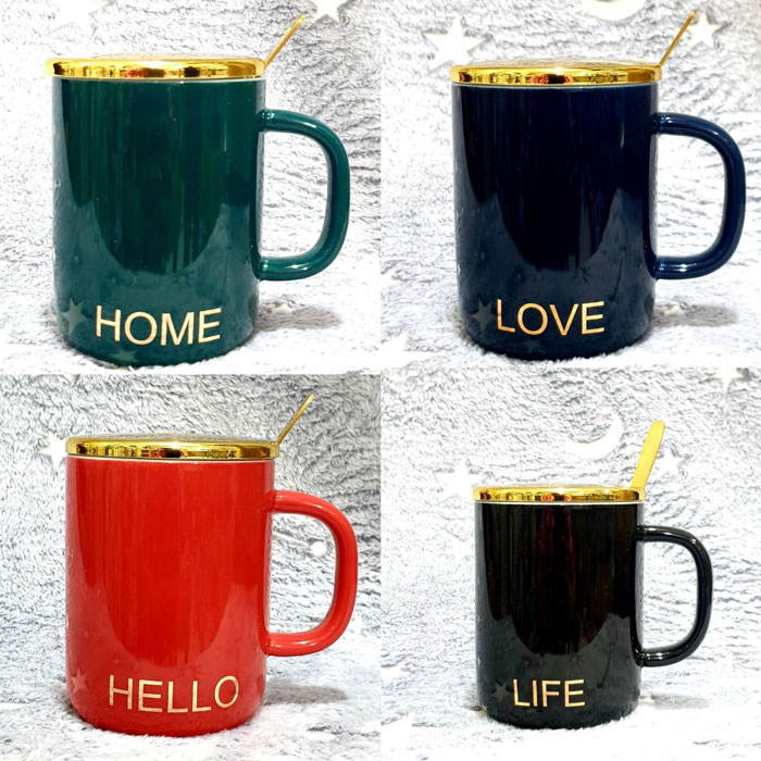 Nordic Breakfast Cup Simple Coffee Cup With Lid Spoon Couple Mug 1-Pc