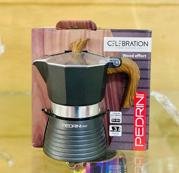 Pedrini Celebration Cafetiere, Aluminium Black 3 Cups Black