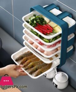 Plastic Plates Set with Wall Mounted Holder Space Saving Kitchen Food Storage Organizer Stackable Cooking Dishes Plate - 6 Pcs