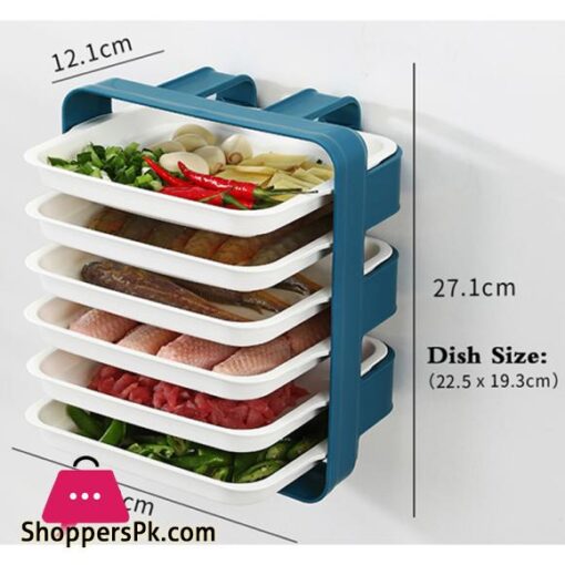 Plastic Plates Set with Wall Mounted Holder Space Saving Kitchen Food Storage Organizer Stackable Cooking Dishes Plate - 6 Pcs