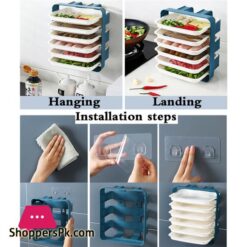 Plastic Plates Set With Wall Mounted Holder Space Saving Kitchen Food Storage Organizer Stackable Cooking Dishes Plate - 6 Pcs