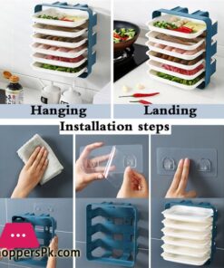 Plastic Plates Set With Wall Mounted Holder Space Saving Kitchen Food Storage Organizer Stackable Cooking Dishes Plate - 6 Pcs - Image 6