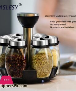 Rotating Cruet Condiment Seasoning Jars Set for Spices Pepper Sprays Bottles Salt Shakers Holder Kitchen Storage Rack Organizer