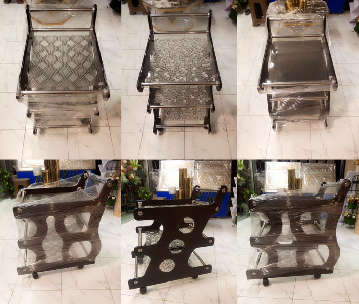 Tea Trolley-Three Shelf - Small Circle Design- Dark Brown- Wooden