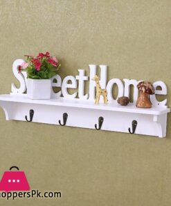 Wooden Wall Mount Rack DIY Sweet Home Storage Shelf Hooks Bedroom Hanger Holder