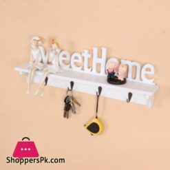 Wooden Wall Mount Rack Diy Sweet Home Storage Shelf Hooks Bedroom Hanger Holder