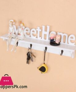 Wooden Wall Mount Rack Diy Sweet Home Storage Shelf Hooks Bedroom Hanger Holder