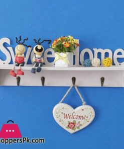Wooden Wall Mount Rack Diy Sweet Home Storage Shelf Hooks Bedroom Hanger Holder