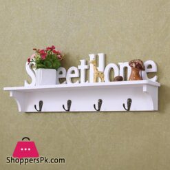 Wooden Wall Mount Rack Diy Sweet Home Storage Shelf Hooks Bedroom Hanger Holder