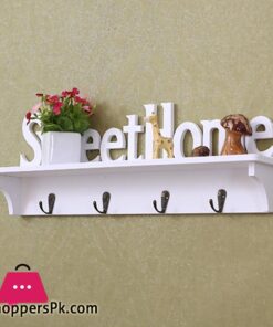 Wooden Wall Mount Rack Diy Sweet Home Storage Shelf Hooks Bedroom Hanger Holder
