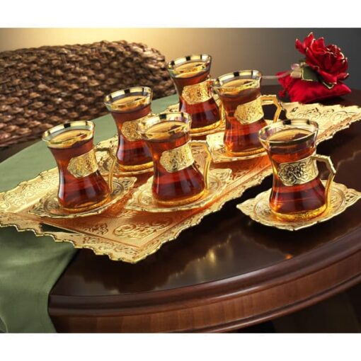 Osena Beyzade Brass Tea Set with Serving Tray Golden Turkey Made - 162-A-K-18