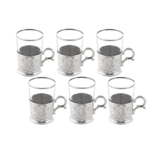 Osena Brass Tea Kawa Cup 6 - Glass Silver Turkey Made - 166-K11
