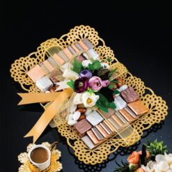 Osena Dantel Pewter Metal Rectangular Serving Tray Golden Turkey Made - 207-2-18