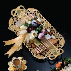 Osena Eksen Pewter Metal Rectangular Serving Tray 21cmX42cm Golden Turkey Made - 208-2-18