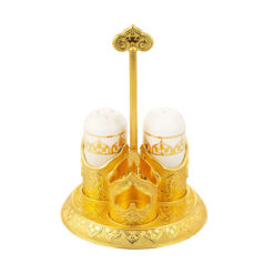 Osena Pewter Metal With Porcelain Desire Salt Pepper Toothpick Golden Turkey Made - 228-K-18