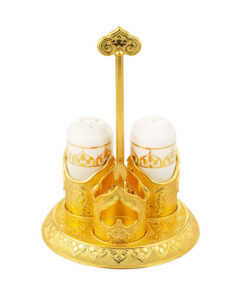 Osena Pewter Metal With Porcelain Desire Salt Pepper Toothpick Golden Turkey Made - 228-K-18