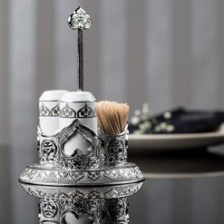 Osena Pewter Metal With Porcelain Desire Salt Pepper Toothpick Silver Turkey Made - 228-K-11