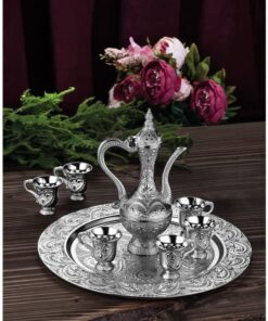 Osena Pewter Metal Paytaht Zamzam Kawa Set Silver Turkey Made - 242-K-11