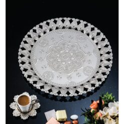 Osena Brass Ecem Round Serving Tray Ø37CM Silver Turkey Made - 247-611