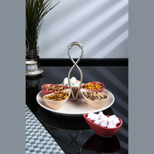 Osena Burma Parhe Porcelain Serving Set with 6 Divisions with Metallic Handle Turkey Made - 263-KR-02