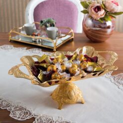 Osena Pewter Metal Rectangle Chocolate Bowl Golden Turkey Made - 267-K-K-18