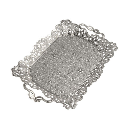 Osena Motf Rectangle Pewter Metal Rectangle Serving Tray Turkey Made Silver - 291-2-11