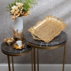 Osena Motf Pewter Metal Rectangle Serving Tray For 4 Person Turkey Made Golden - 291-4-18