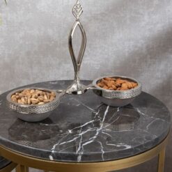 Osena Mira Burma Pewter Metal Luxury 2 Section Triple Glass Serving Bowl Set Silver - 308-K-11