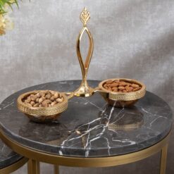 Osena Mira Burma Pewter Metal Luxury 2 Section Triple Glass Serving Bowl Set Golden - 308-K-18