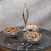 Osena Mira Burma Pewter Metal Luxury 3 Section Triple Glass Serving Bowl Set Silver - 309-K-11