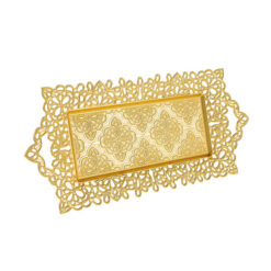 Osena Fyonk Rectangle Serving Tray Pewter Metal Turkey Made Golden 19cmX42cm - 314-2-18