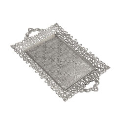 Osena Fyonk Rectangle Serving Tray Pewter Metal Turkey Made Silver 26cmX42cm - 314-4-11