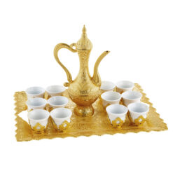 Osena Brass 12 People Porcelain Zamzam Kawa Set Golden - 318-K-18