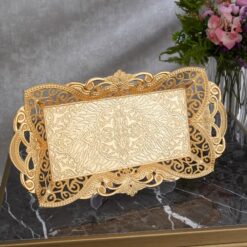 Osena Arya Rectangular Pewter Metal Serving Tray For 2 Golden Turkey Made - 346-2-18