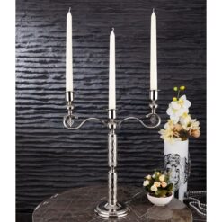 Osena Burma Pewter Metal 3 Arm Candlestick Candle Holder Silver Turkey Made - 348-K-3-01