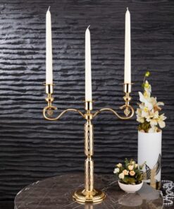 Osena Burma Pewter Metal 3 Arm Candlestick Candle Holder Golden Turkey Made - 348-K-3-18