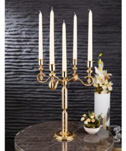 Osena Burma Pewter Metal 5 Arm Candlestick Candle Holder Golden Turkey Made - 348-K-5-18
